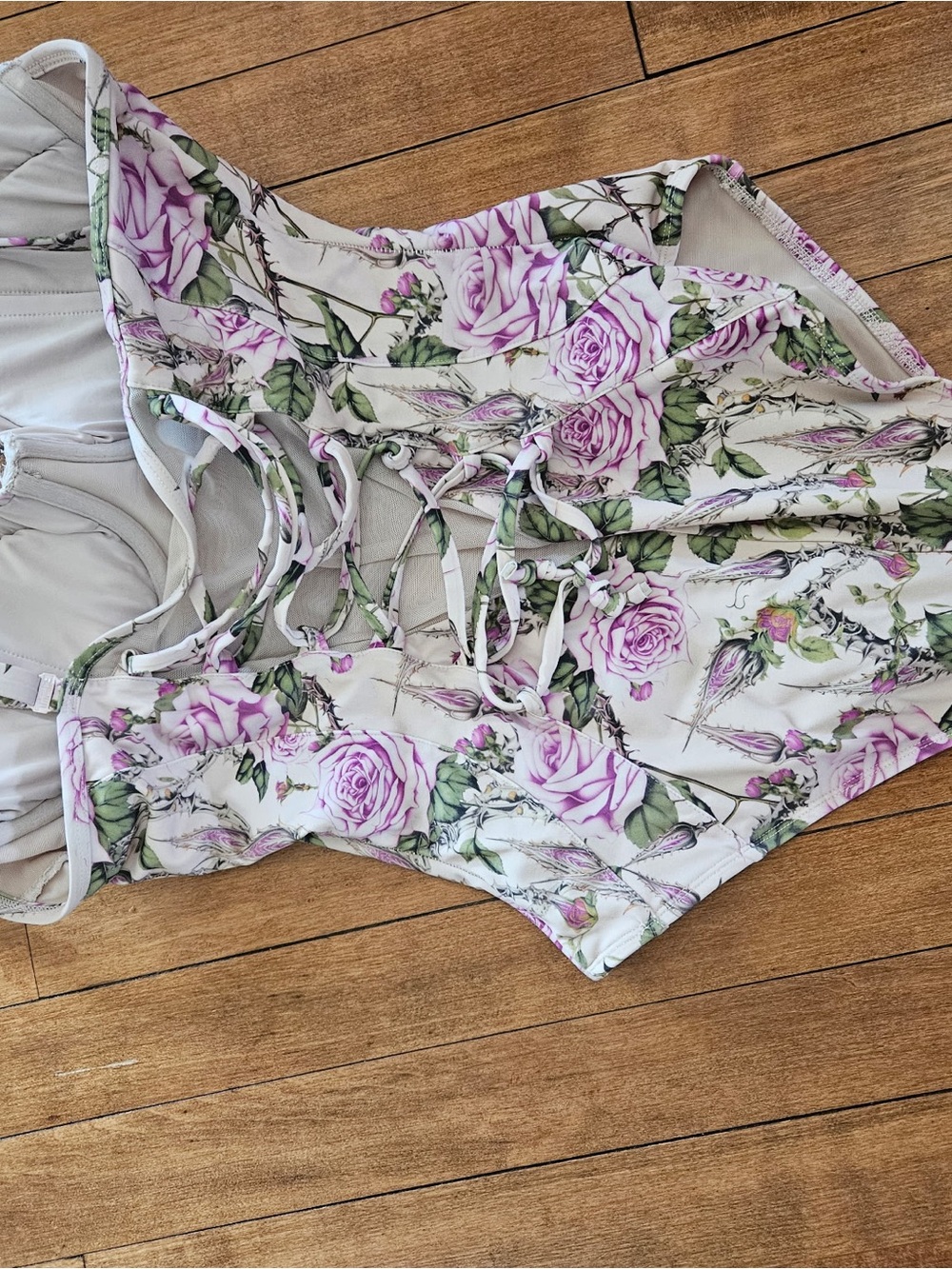 XL TA3 Floral One-Piece Sculpting Push-Up Swimsuit - Thorny Rose - Picture 6 of 13